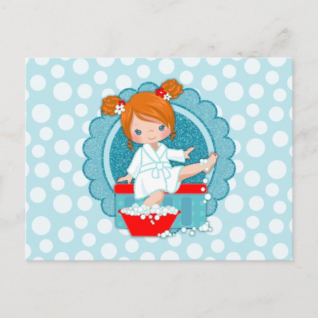 Postal Chica de spa Redhead Bubbles Turquoise Red White (Anverso)