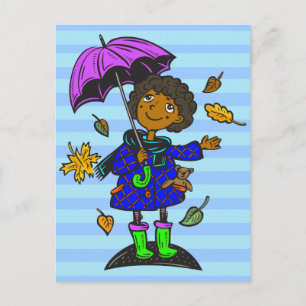 Postal Chica de temporada de otoño