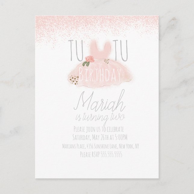 Postal Chica de Tutú Mínimo Cumpleaños Cumpliendo Dos Bri (Anverso)