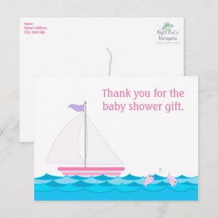 Postal Chica de velero Baby Shower Gracias Postcard