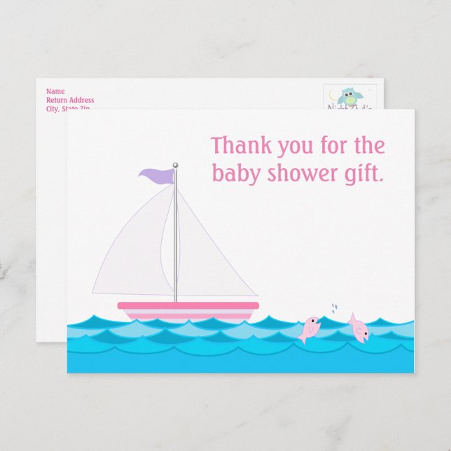 Postal Chica de velero Baby Shower Gracias Postcard (Anverso / Reverso)