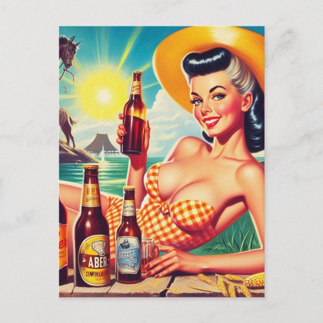Postal Chica De Verano De Cerveza Vintage (Anverso)