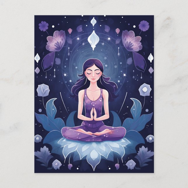 Postal Chica de Yoga Mediador, Crystal Dreamy Purple Lotu (Anverso)