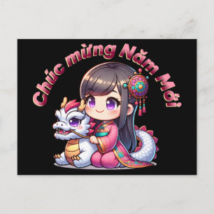 Postal Chica del Año Nuevo Vietnamita & Dragón