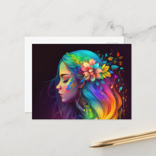 Postal Chica del cabello arcoiris