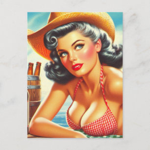 Postal Chica del país de la cerveza Retro