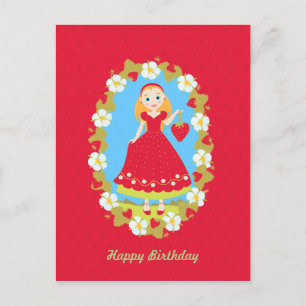 Postal Chica del partido de cumpleaños Strawberry