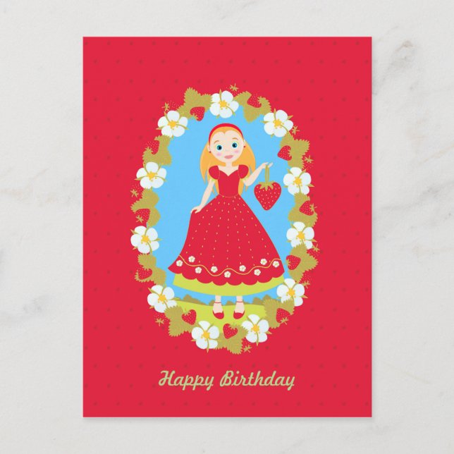 Postal Chica del partido de cumpleaños Strawberry (Anverso)