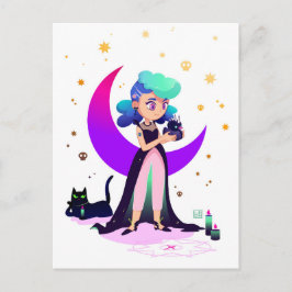 Postal Chica del pelo azul y pato gótico