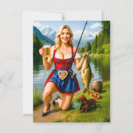 Postal Chica divertida pescando con vestido tradicional b