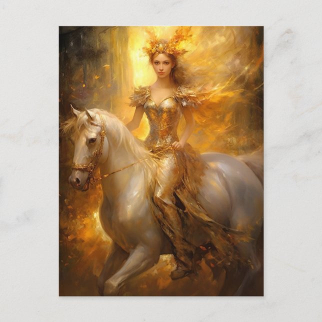 Postal Chica Dorado Y Postcarta De Arte De Fantasía De Ca (Anverso)