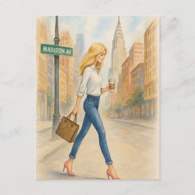 Postal Chica elegante en la Avenida Madison en NYC (Anverso)