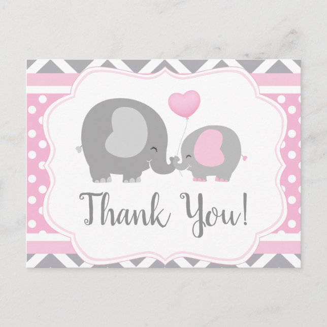 Postal Chica Elephant Baby Shower Gracias Postcard (Anverso)