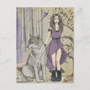 Postal Chica elfa con fantasía de lobo