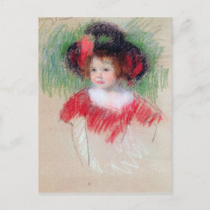 Postal Chica en Big Bonnett y Vestido Rojo, Mary Cassatt