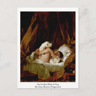 Postal Chica En Cama Con Perro De Jean-Honore Fragonard