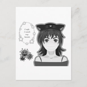Postal Chica en cuarentena. Estilo manga