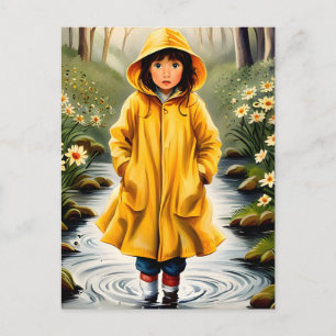 Postal Chica en el abrigo amarillo