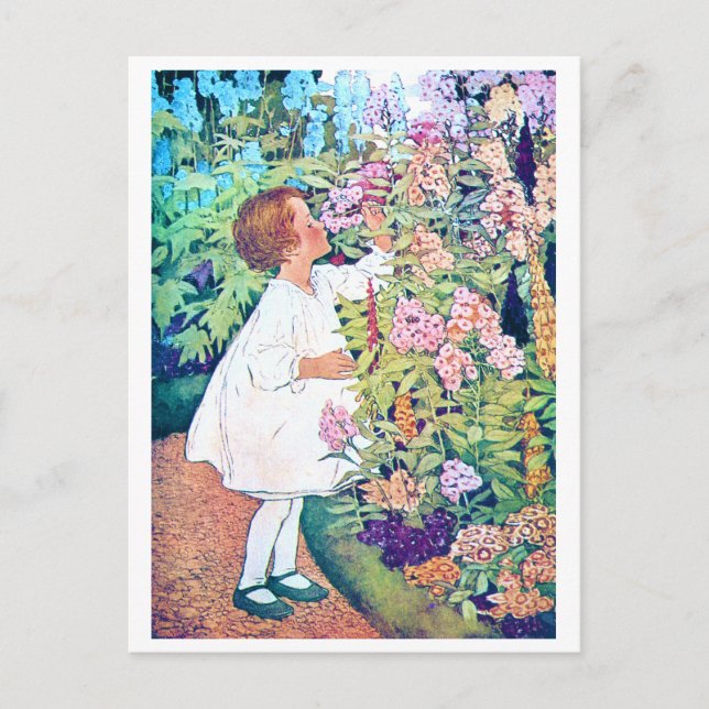Postal Chica en Flower Garden, Jessie Willcox Smith (Anverso)