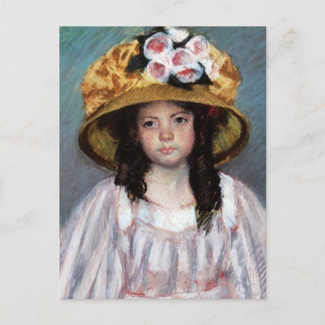 Postal Chica en gran Gorra por Mary Cassatt Postcard (Anverso)