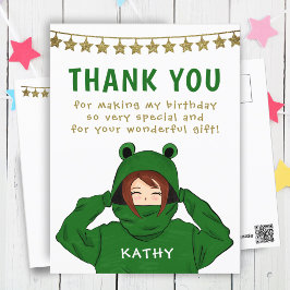 Postal Chica en Green Frog Hoody Stars Cumpleaños Gracias