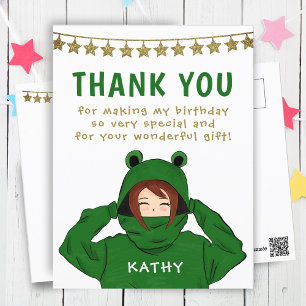 Postal Chica en Green Frog Hoody Stars Cumpleaños Gracias