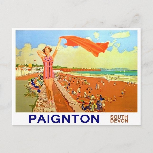 Postal Chica en la playa de Paignton, sur de Devon, Ingla (Anverso)