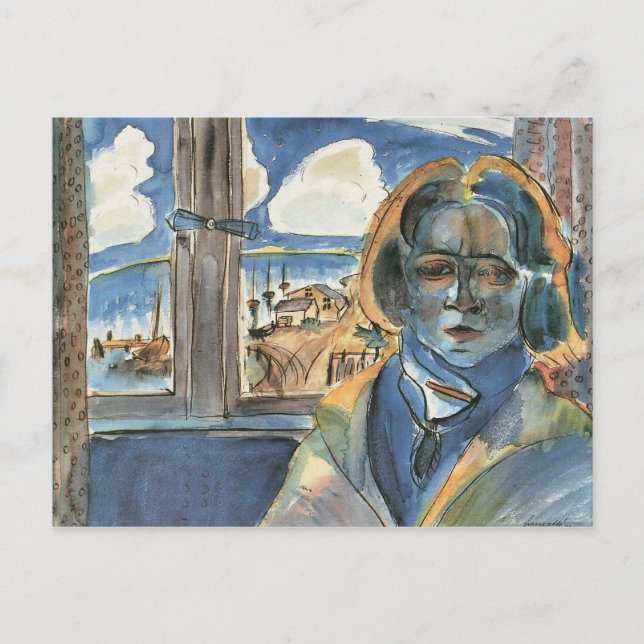 Postal Chica en la ventana (Sonia) por Walter Gramatte (Anverso)