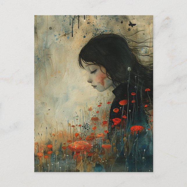 Postal Chica en las flores (Anverso)