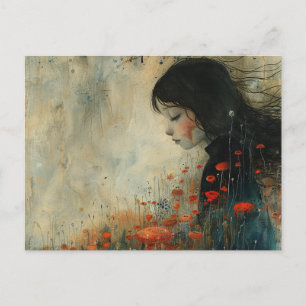 Postal Chica en las flores