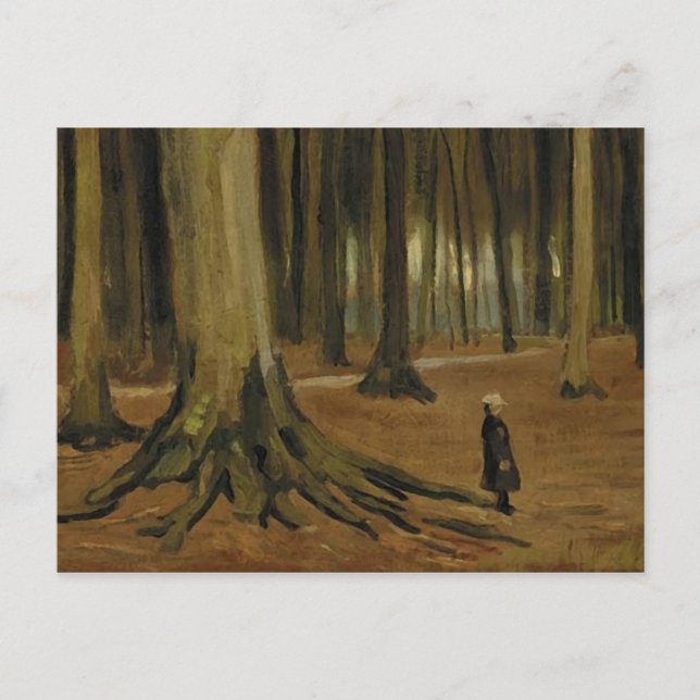 Postal Chica en los bosques (F8a) Van Gogh Bella Artes (Anverso)