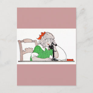 Postal Chica en teléfono de época