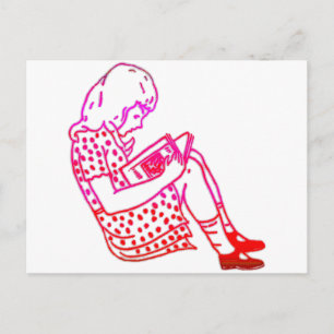 Postal Chica en un vestido, leyendo