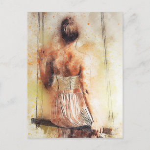 Postal Chica en una acuarela de giratoria