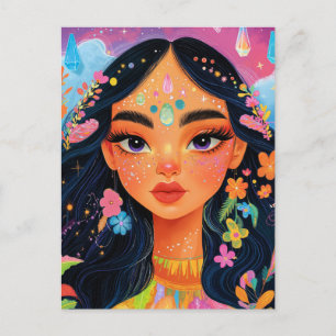 Postal Chica encantado con paso de flores