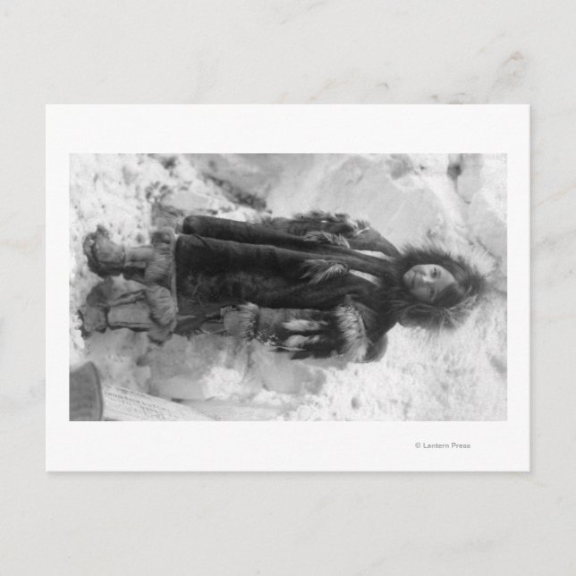 Postal Chica esquimal en una parka en Nome, Alaska (Anverso)