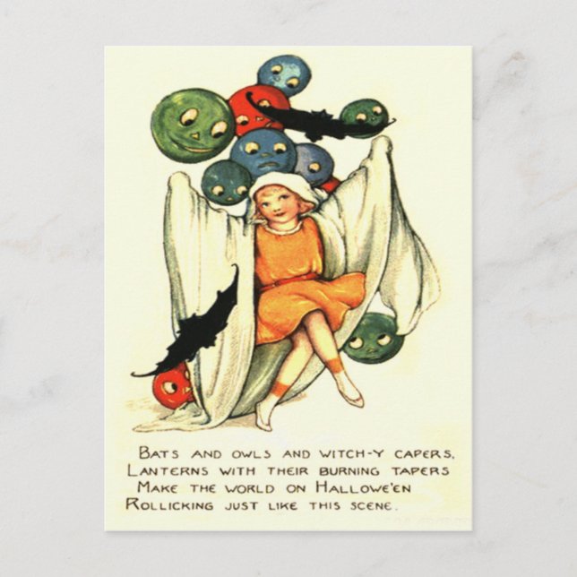 Postal Chica fantasma de calabaza de Jack O Lantern (Anverso)