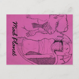 Postal Chica fantasma rosa y oso enojado