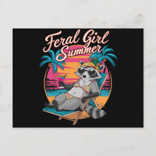 Postal Chica Feral Verano Playa Mapache Divertido