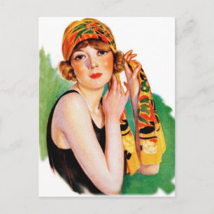 Postal Chica Flapper Deco Retro Vintage Mujer 20s Pin Up