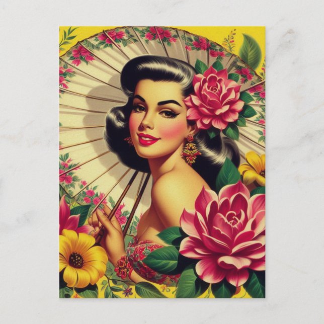 Postal Chica floral cutáneo vintage (Anverso)