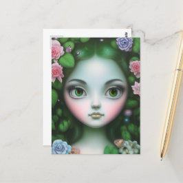 Postal Chica Forestal de Hojas Verdes y Flores
