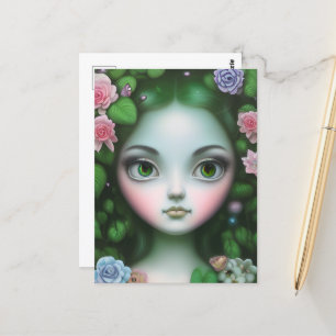 Postal Chica Forestal de Hojas Verdes y Flores