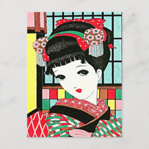 Postal Chica Geisha Japonés de Okura