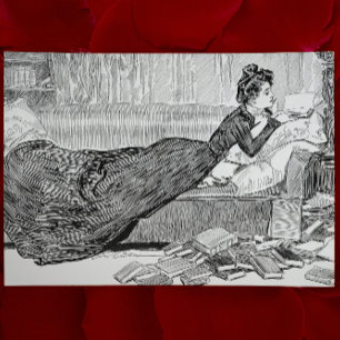 Postal Chica Gibson leyendo un libro
