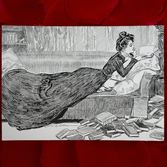 Postal Chica Gibson leyendo un libro (Subido por el creador)