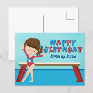 Postal Chica Gimnasta Adorable Cumpleaños Feliz Gimnasia 
