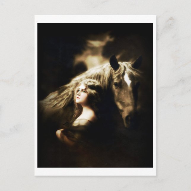 Postal Chica gitano vintage con caballo (Anverso)