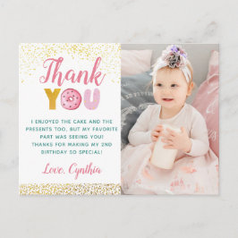 Postal Chica Glitter Dorado Donut Cumpleaños Foto Agradec