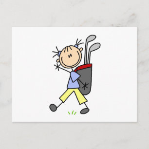 Postal Chica Golfer con bolsa y palos